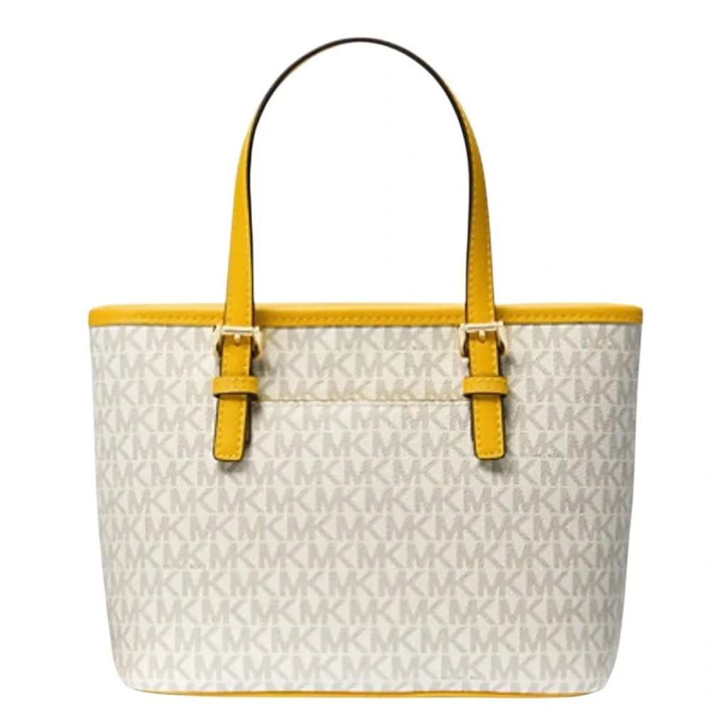 MICHAEL KORS Jet Set Travel Small Top Zip Tote Crossbody Bag White Yellow NEW - Picture 2 of 7